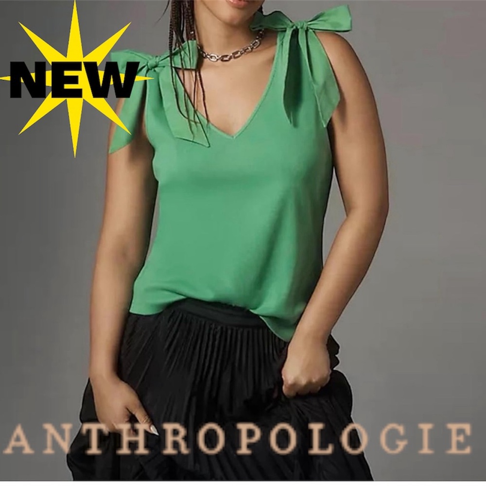NWT 💚 Anthropologie Rafaela Maeve Bow v neck tank in Green NEW